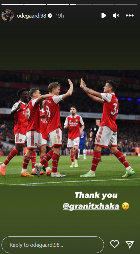Martin Odegaard sends TWO-WORD message to Granit Xhaka following Chelsea win
